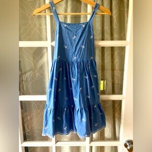 Cat & Jack size 10/12 Girls Blue Chambray with White Floral Dress